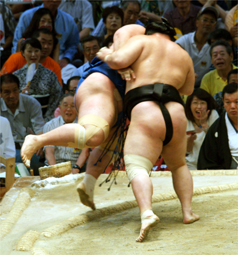 豪栄道(手前)対琴奨菊戦